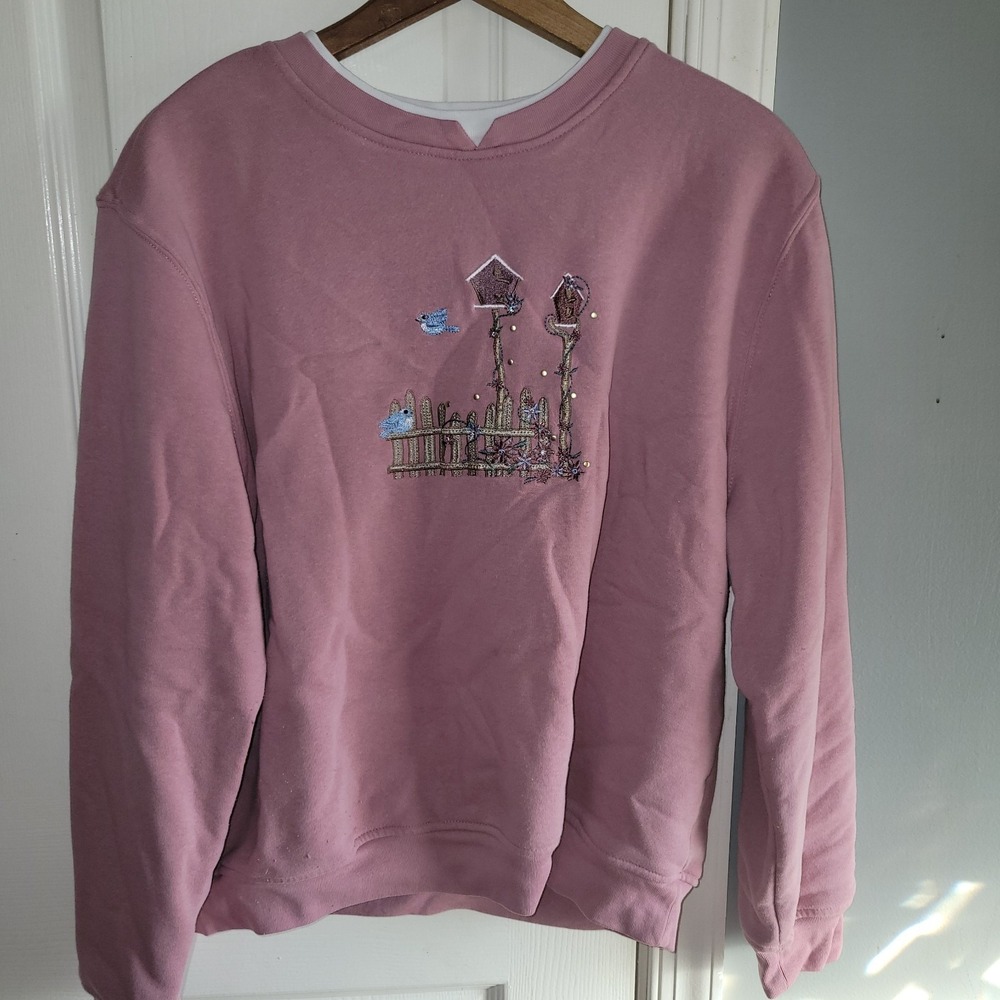Vtg Hasting & Smith Mauve Embroidered Crew Neck Sweatshirt Size PXL Petite XL